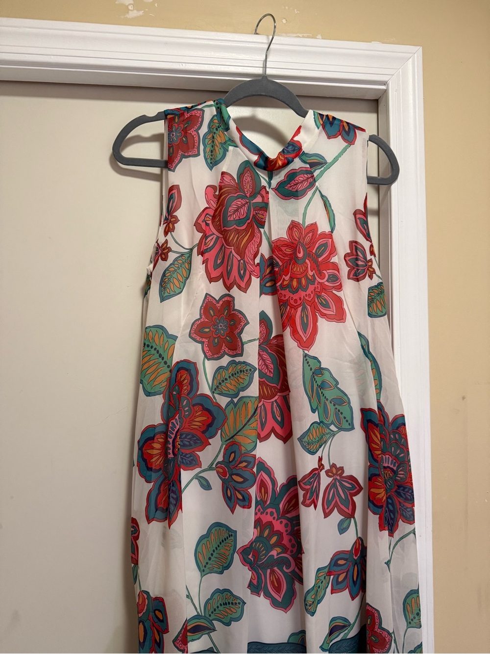 White Floral Sleeveless Dress - Bright Pink & Teal Floral